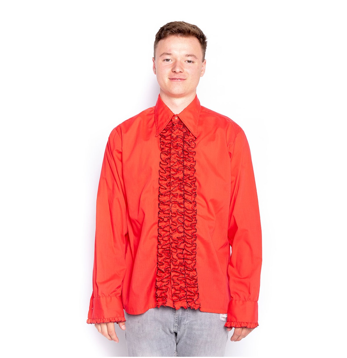 Ex Verhuur Ruffled Shirt Rood/Zwart - Large