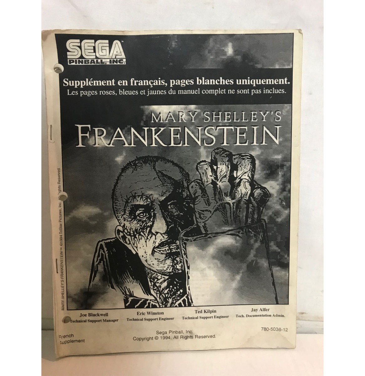 Frankenstein Sega Pinball Supplement - Franstalig - 1994
