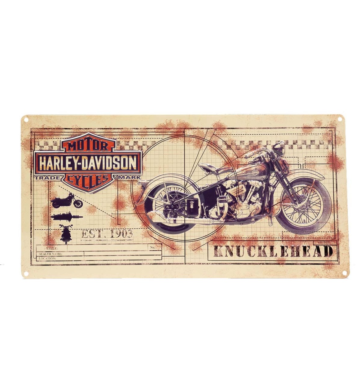 Harley-Davidson Knucklehead Print Metalen Bord 51x25cm