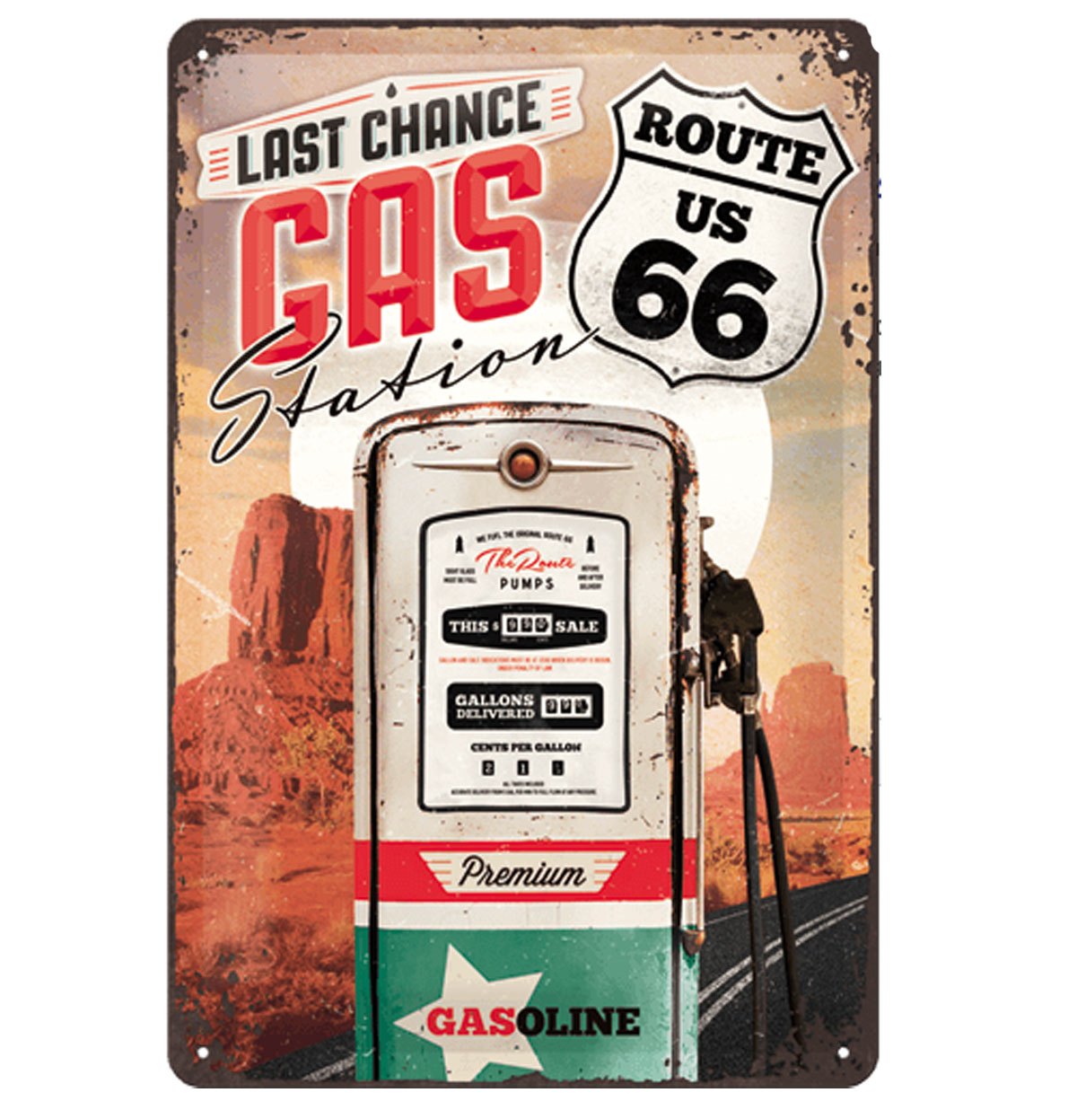 Tin Sign 'Route 66 Gas Station' 20 x 30 cm