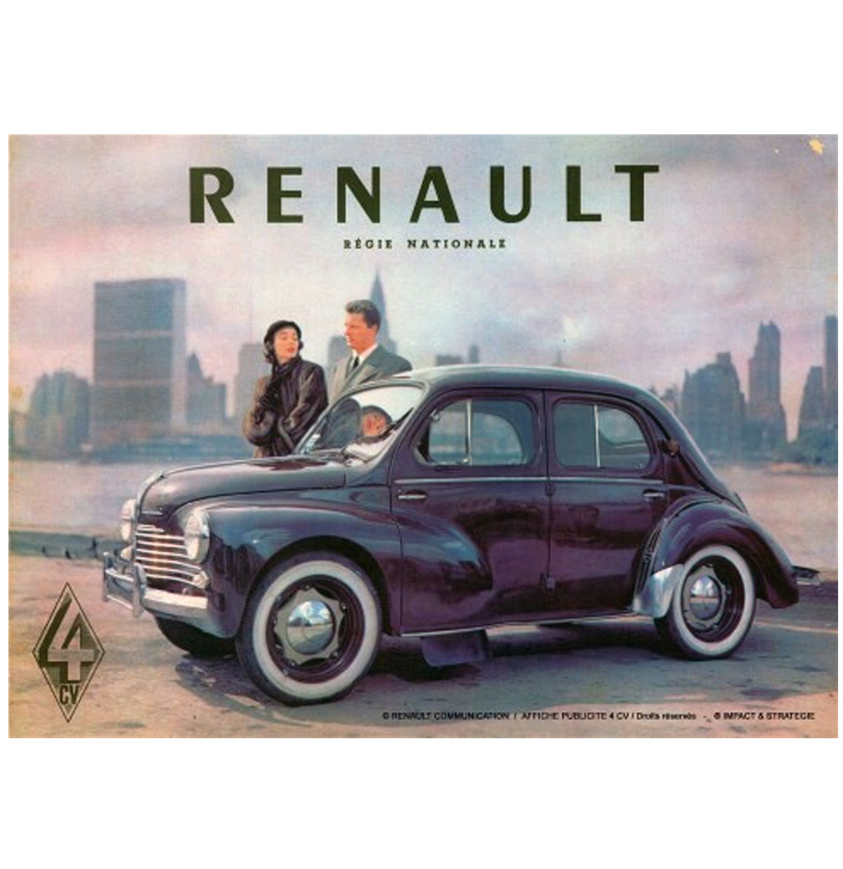 Renault 4 CV Regie Nationale Reliëf Metalen Bord