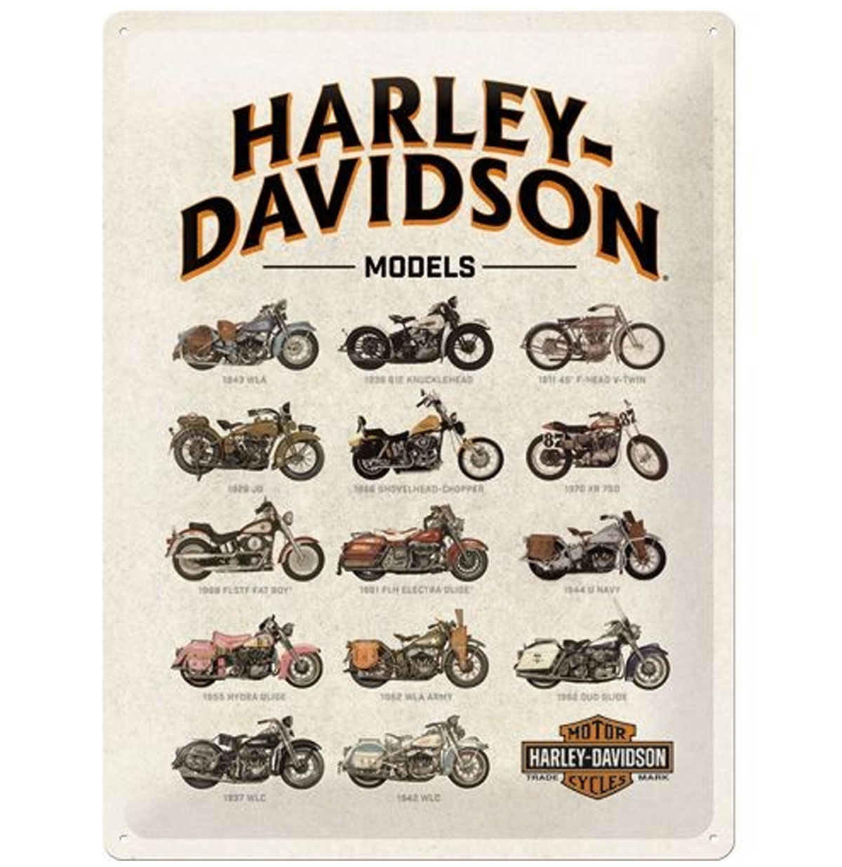 Harley-Davidson Model Chart Metalen Bord 30 x 40 cm
