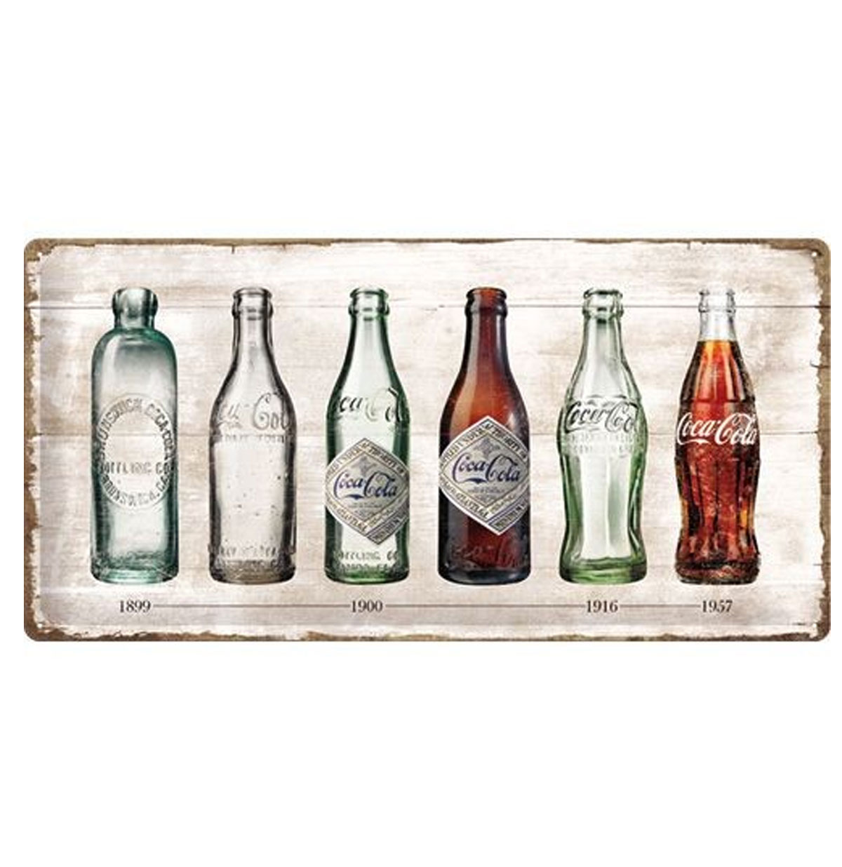 Coca-Cola Flesjes Tijdlijn Metalen Bord 25 x 50 cm