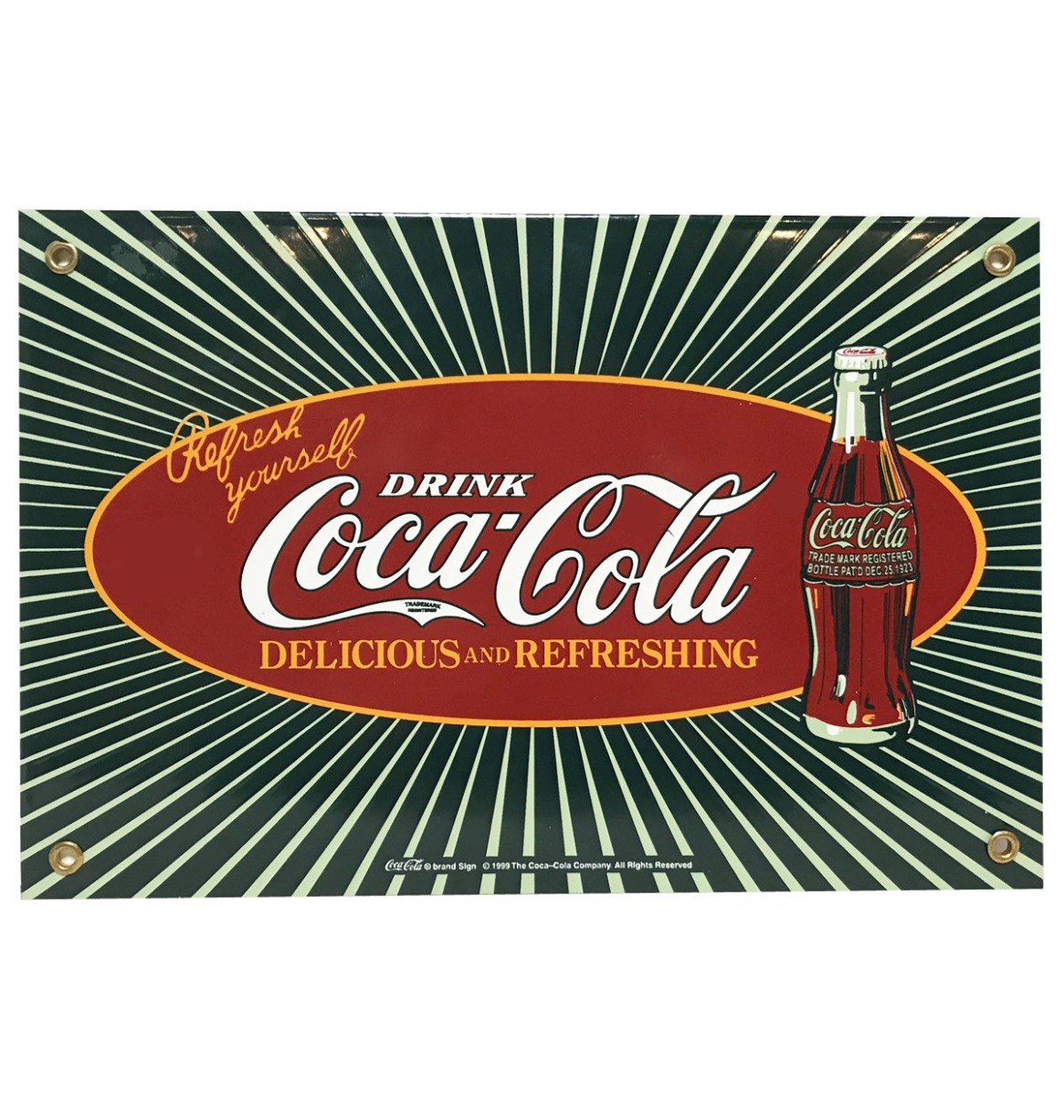 Coca-Cola Sunburst Delicious And Refreshing Emaille Bord 30,5 x 20,5 cm