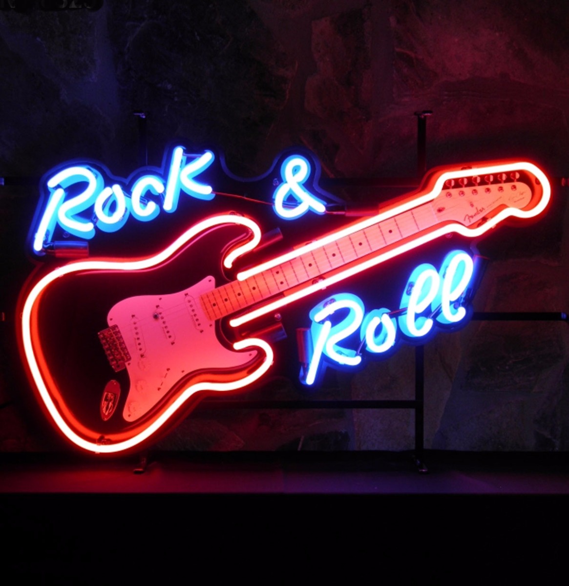 Rock & Roll Guitar Neon Met Achterplaat 80 x 50 cm V1.