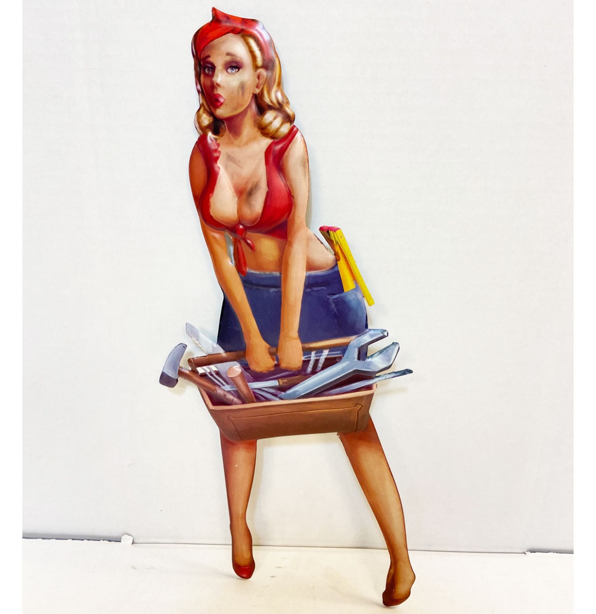 Pin Up With Garage Tools Metaal Bord 14 x 40 cm