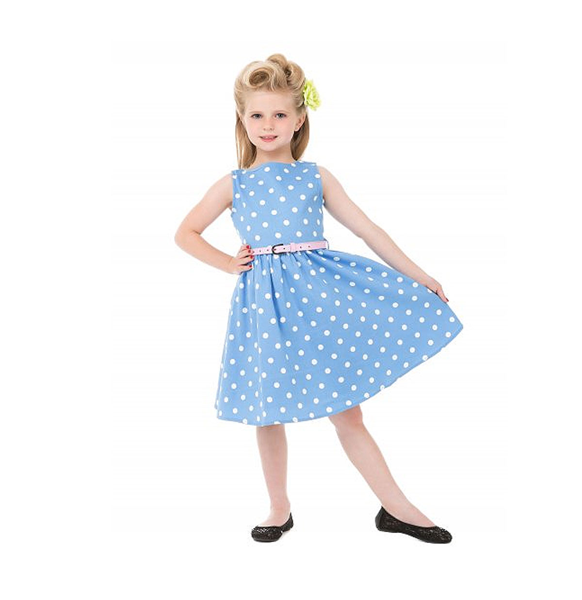 Mini Audrey Childrens Pastel Blue Polka Dot Dress