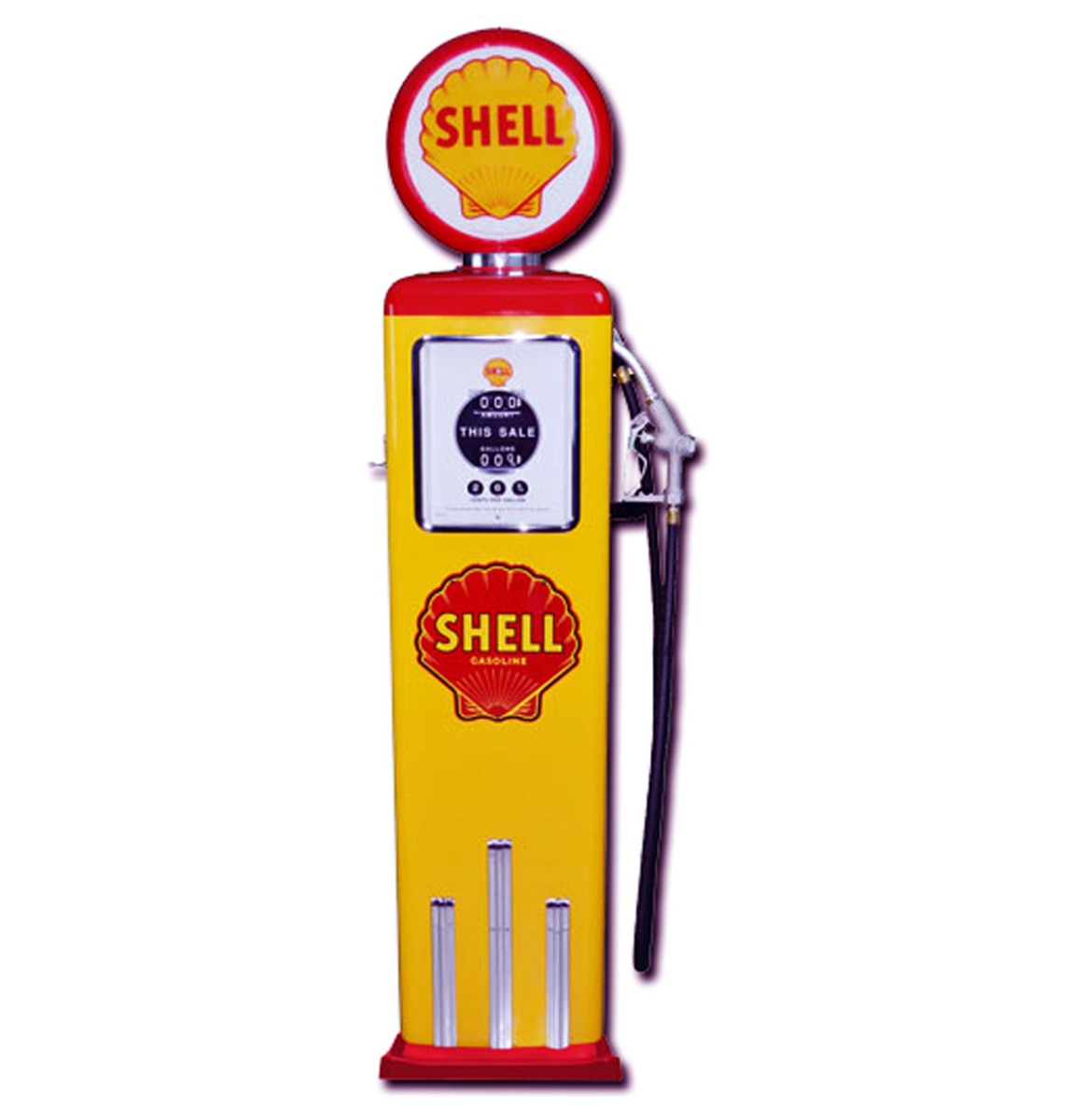 Shell 8 Ball Elektrische Benzinepomp Met Voet - Rood & Geel - Reproductie