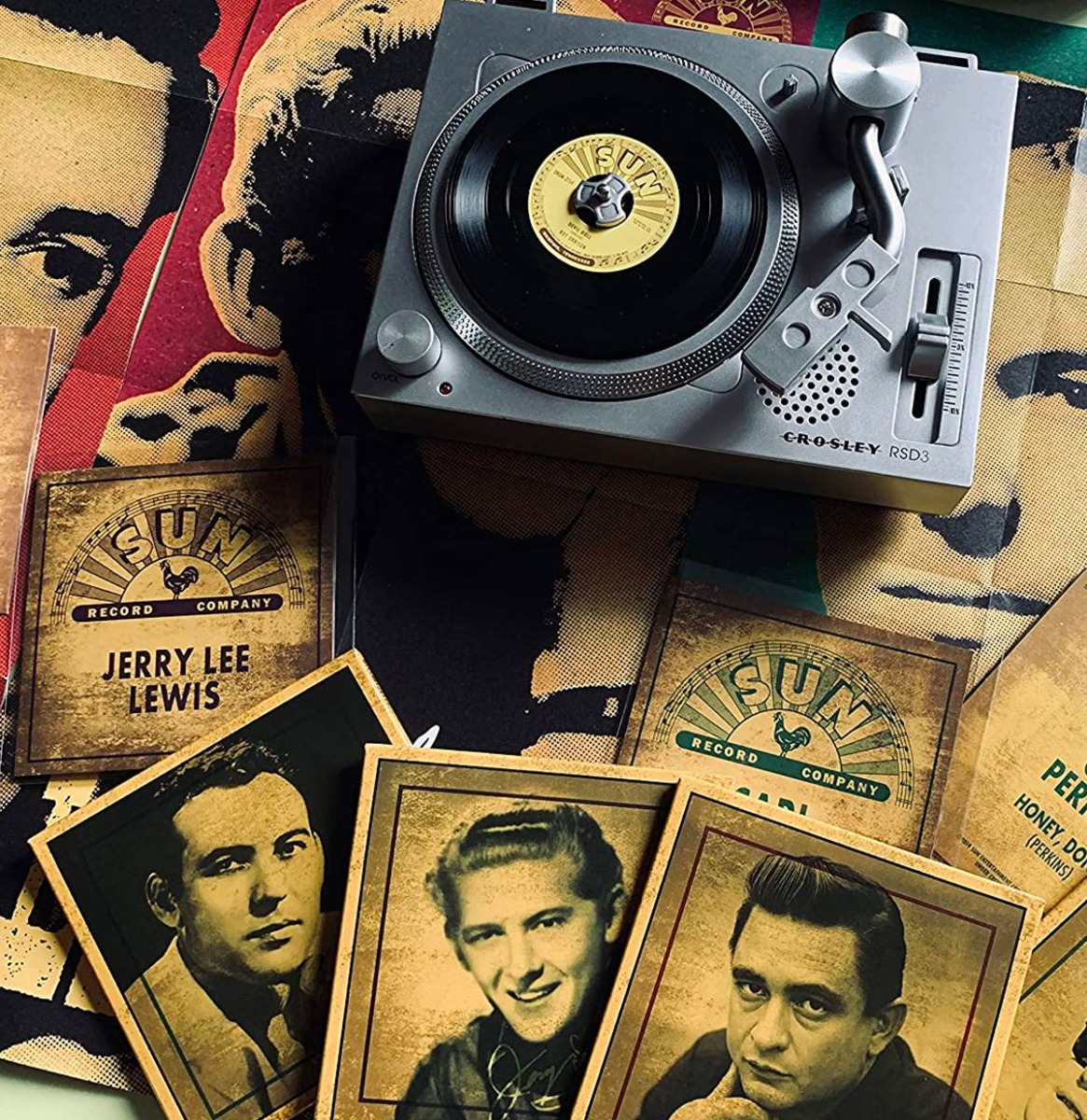 Sun Records Crosley Mini USB Draaitafel incl. 4 x Real Mini 3" Vinyl Johnny Cash, Roy Orbison, Carl 