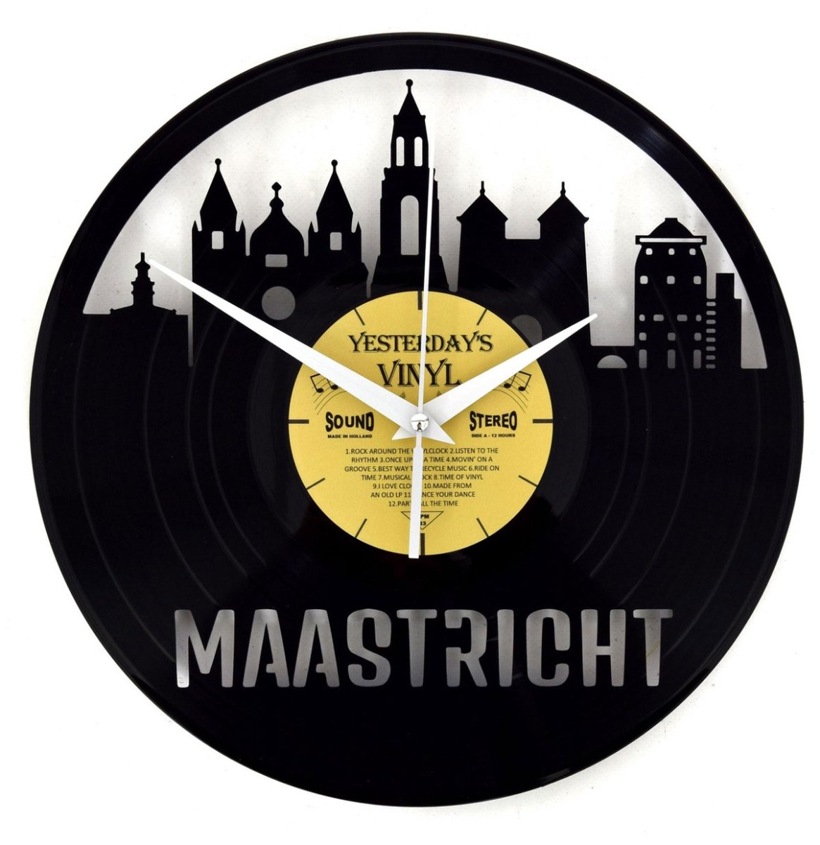 Vinyl Klok Skyline Maastricht - Gemaakt Van Een Gerecyclede Plaat