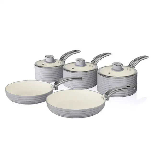 Swan Retro Set Of 3 Non Stick Saucepans With Lid Induction Kitchen Cookware Grey 
